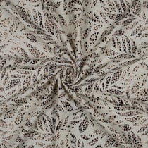 Tissu Lin Viscose feuillage reflets doré sur fond Ecru