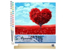 Peinture par Numéro Figured'Art - Arbre rouge Coeur - Kit de Loisir Créatif DIY Numéro d'Art Complet - 40x50cm toile roulée + châssis en bois à monter