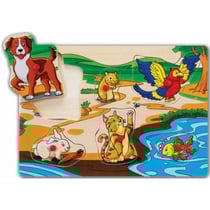 Puzzle en bois les animaux domestique - 6 pieces - eichhorn - puzzle a encastrer - puzzle avec boutons