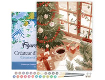 Peinture par Numéro Figured'Art avec Cadre - Matinée de Noël Conviviale - Kit de Loisir Créatif DIY Numéro d'Art Complet - 40x50cm toile tendue sur châssis