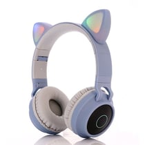 Casque Bluetooth Oreilles De Chat Pliable Avec LED Et Micro Pour Enfants Et Adultes Bleu YONIS