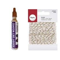 Crayon cire liquide pour bougie Doré + Ficelle dorée & blanche 15 m