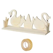 Etagère bois 2 cygnes 40 x 16 cm + masking tape doré à paillettes 5 m