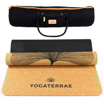 Tapis Yoga Antidérapant Liège-Caoutchouc naturel GINKGOS BILOBA 183x66x0,5cm Sangle + Sac transport