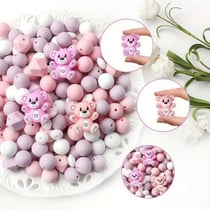 Ensemble de 29 perles en silicone fabrication bijoux fantaisies, attache tétine ROSE MAUVE 877358