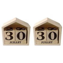 2 calendriers perpétuels en bois maisonnette 7 x 8 x 3,4 cm