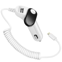 Chargeur Allume cigare Voiture Câble Lightning intégré Torsadé 1m Blanc