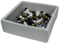 Piscine à balles pour enfant, 90x90 cm, Aire de jeu + 150 balles noir, blanc, or, gris - Velinda