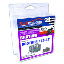 Lot de 3 rubans compatibles pour titreuse Brother TZE-121 9mm/8m plastique noir sur transparent