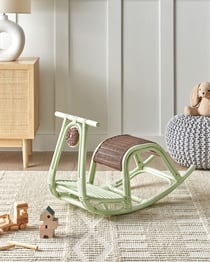 Chaise à Bascule Pour Enfants Vert Clair en Rotin Intérieur Chambre Salle de Jeux Style Boho Rustique