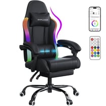 Chaise gaming ergonomique - GTPLAYER - RGB LED massage repose-pieds simili cuir noir