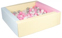 Piscine à balles carrée avec 200 balles – bords 3 couleurs/blanc, transparent, rose clair, gris - Velinda