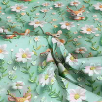 Tissu Coton imprimé digital Happy animaux sur fond Vert amande