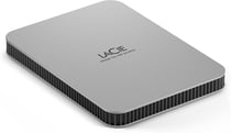 Disque Dur Externe Portable 1TO LACIE - Moon Silver, USB-C 3.2, pour PC et Mac, en matériaux recyclés, avec abonnement à Toutes Les Applications Adobe et Services Rescue