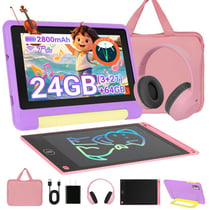 Tablette 7'' Android 15 pour enfants - 24GB RAM+64GB ROM - Contrôle Parental - Double Caméra - avec Écouteurs Tableau et Sac