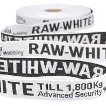Film 25m sergé jacquard polyester RAW WHITE 25mm Blanc/noir