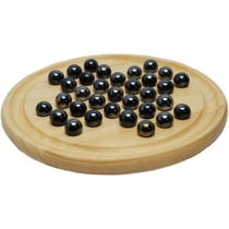 Jeu de solitaire - Billes en verre noir - Plateau en bois - 32 billes