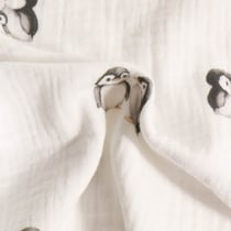Tissu Double gaze de Coton Bio digital Pingouins sur fond Blanc