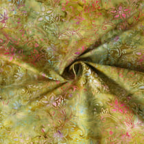 Tissu Coton imprimé Batik Virelia sur fond Vert olive - Au mètre