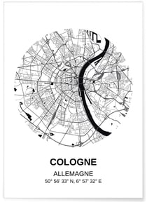 Affiche Carte Cologne | A3 : 29,7x42cm