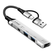 LinQ Hub USB USB-C 4-en-1 avec 2x USB 2.0 et 2x USB-C Audio et Synchronisation Gris