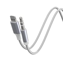 Force Power Câble Audio Renforcé et Tressé Jack 3.5mm Mâle vers Lightning Mâle 1.2m Blanc