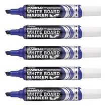 Lot de 5 marqueurs tableau blanc - PENTEL - Pointe biseautée large - Bleu
