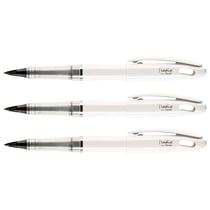 Lot de 3 feutres plume Pentel Tradio - Corps vernis blanc - Encre noire - Pointe plastique