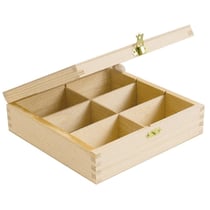 Boite à thé/tisane en bois 6 compartiments 21.2 x 21.2 H 8,5 cm
