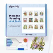 Figured’Art Mini Série Diamond Painting - Coffret Premium 12 toiles de 15x18cm Fenêtres - Broderie Diamant avec Strass Carrés - Kit Complet