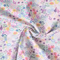 Tissu Popeline de Coton légère imprimé Dolores jardin printanier sur fond Blanc cassé