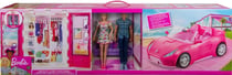 Coffret 4 en 1 : cabriolet + dressing + poupee barbie + ken - mattel - gvk05 - accessoire poupee