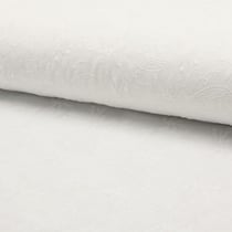 Tissu Voile de coton brodé Fleurs et Feuilles Blanches sur fond Blanc