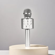 Microphone karaoké sans fil Bluetooth pour enfants et adultes – haut-parleur intégré, effet écho 360° - Argent