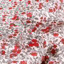 Tissu Coton enduit Léonie gris et rouge sur fond Blanc - Au mètre
