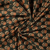 Tissu Velours ras d'habillement digital petites fleurs Terracotta sur fond Vert sapin