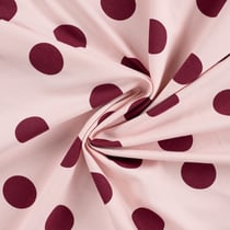 Tissu Sweat léger envers gratté pois Bordeaux sur fond Rose pâle