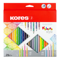 Kores - Kolores Style : 26 Crayons de Couleur pour Enfants et Adultes, Teintes Métalliques et Néon pour Papier Blanc, Foncé et de Bricolage, Fournitures Scolaires, Paquet de 26 Couleurs Assorties