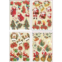 Motifs 3D, Père Noël et Poinsettias, feuille 21x30 cm, 4 flles/ 1 Pq.