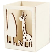 Pot à crayon en bois à décorer - Girafe - 8 x 8 x 10 cm