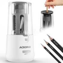 Taille-crayon électrique Reservoir- Crayon 6-12 mm- Démarrage Arrêt automatiques- Pointe tranchant ou émoussé en 3-5 s- Blanc- ACROPAQ