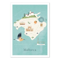 Affiche 50x70 cm - Mallorca Map Travel Poster - Henry Rivers
