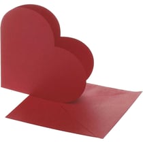 Cartes coeur 12,5 x 12,5 cm et enveloppes - Rouge - 10 sets