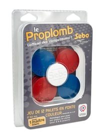 Jeu de 12 palets vendéens bleus et rouges en fonte compétition + 1 maître blanc en fonte - Sebo