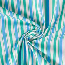 Tissu Coton imprimé Arty Lydia rayures Vert jade et Bleu ciel sur fond Blanc
