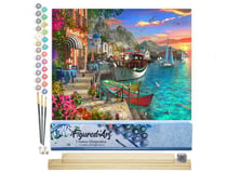 Peinture par Numéro Figured'Art - Port fleuri - Kit de Loisir Créatif DIY Numéro d'Art Complet - 40x50cm toile roulée + châssis en bois à monter