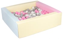 Piscine à balles carrée avec 200 balles – rose, bleu, jaune (pastel)/blanc,rose clair,gris - Velinda