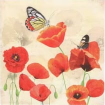 4 serviettes en papier découpage collage 33 cm PAPILLON FLEUR COQUELICOT PSS 103