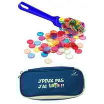 Kit loto bingo 3 en 1 : trousse + baton magnetique bleu + 100 pions - cartaloto - accessoires jeu, materiel