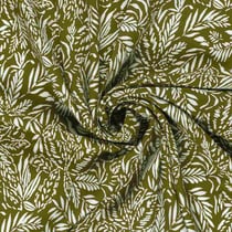 Tissu Crêpe de Viscose Jules feuilles sur fond Vert kaki